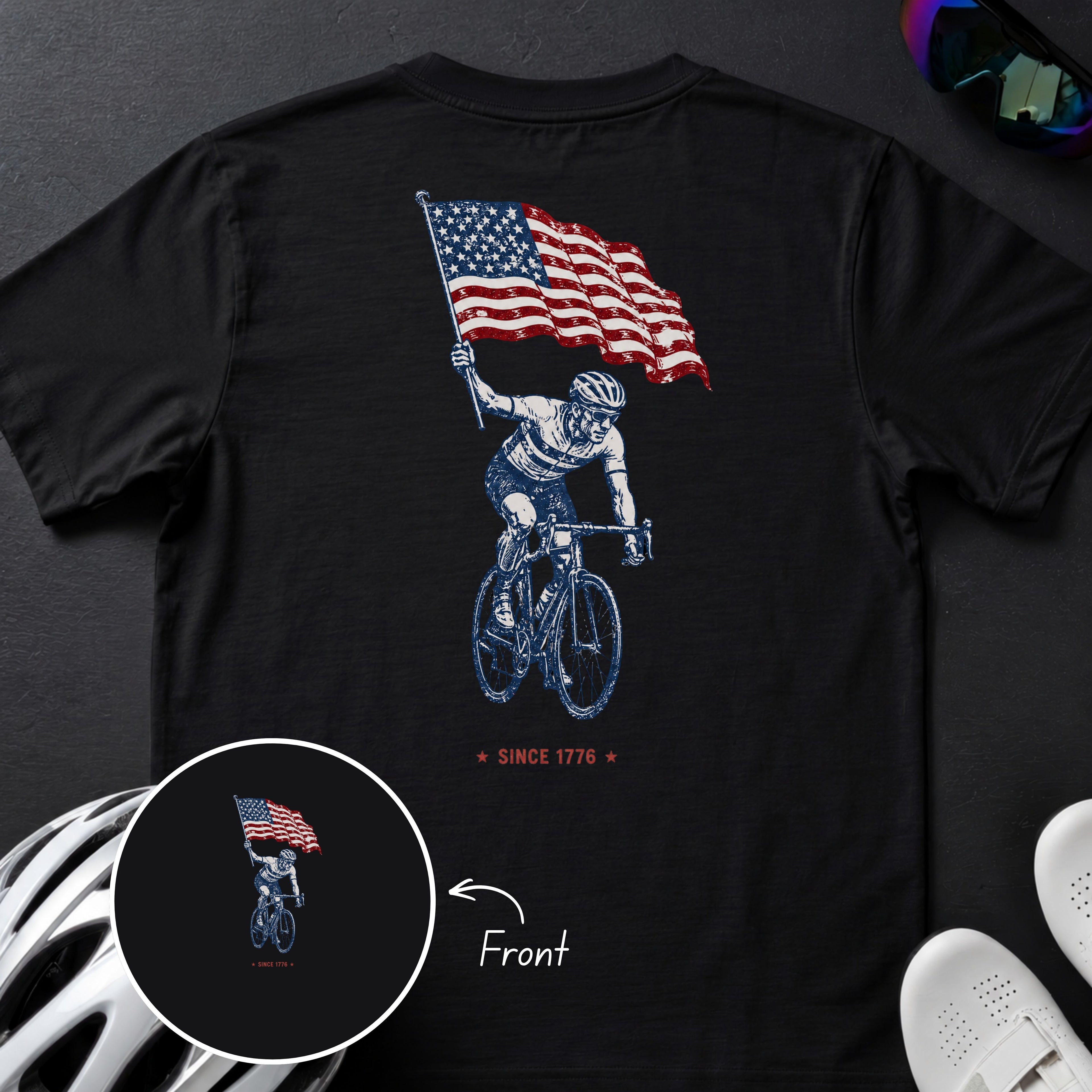Back Print US ROAD CYCLIST 1776  TEE