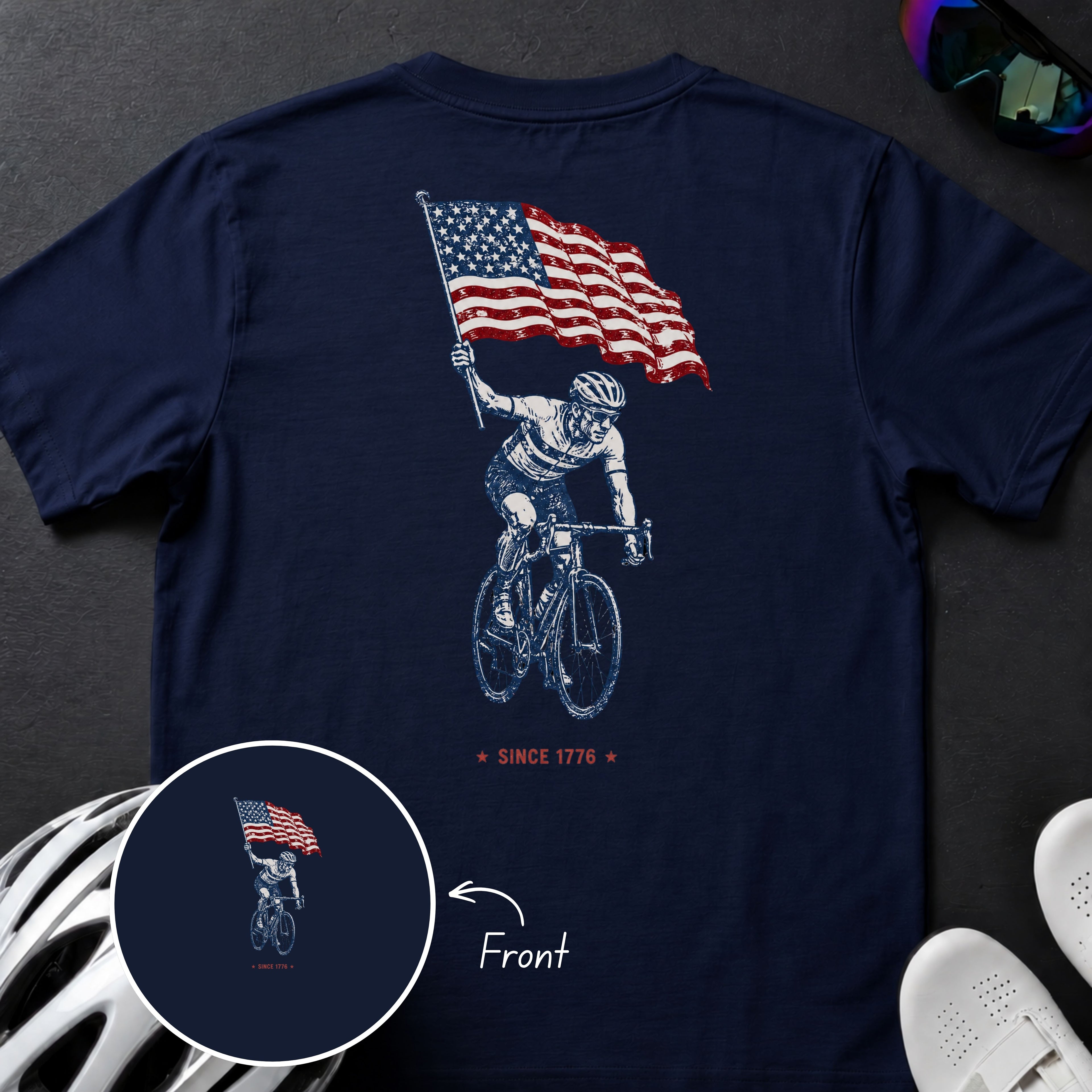 Back Print US ROAD CYCLIST 1776  TEE