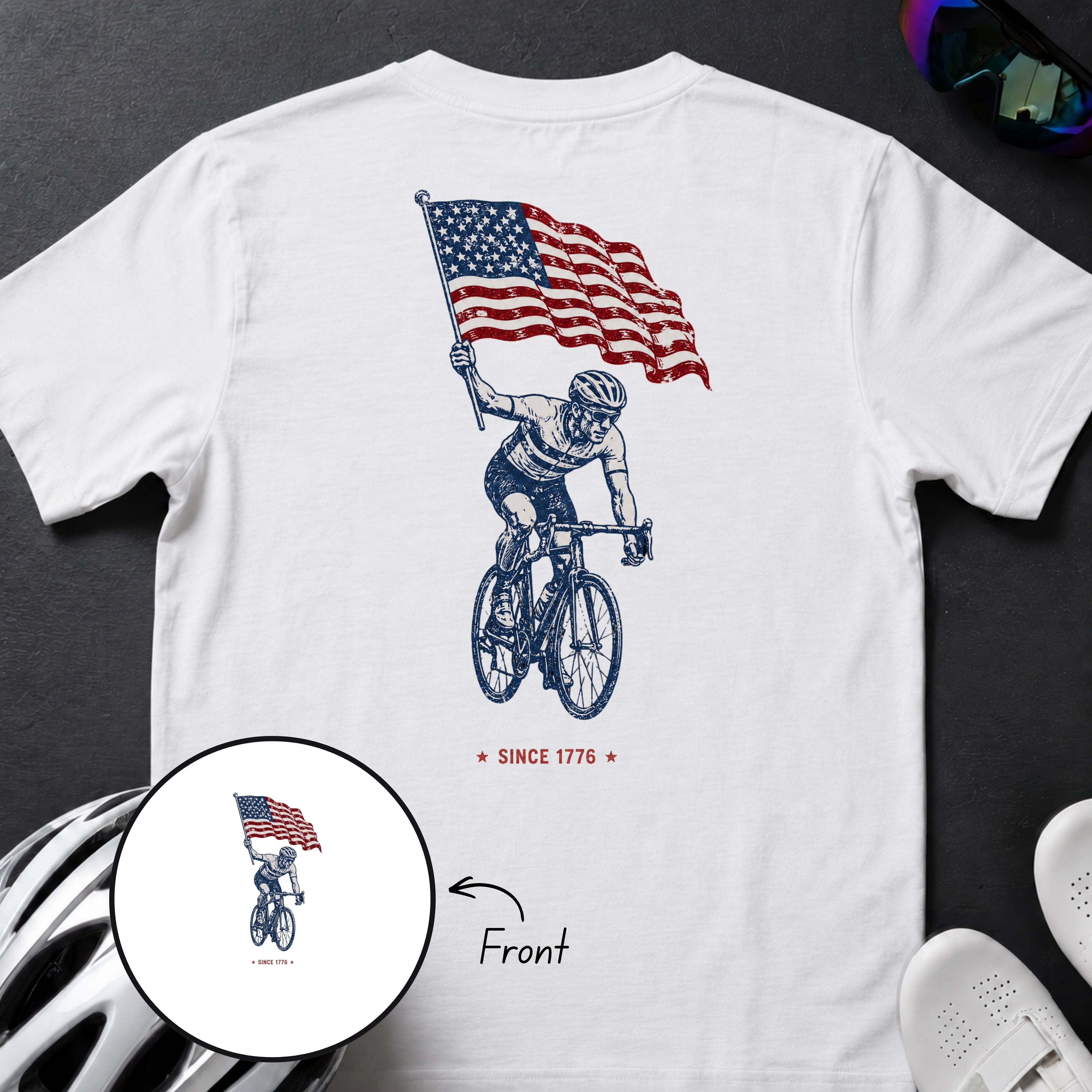 Back Print US ROAD CYCLIST 1776  TEE