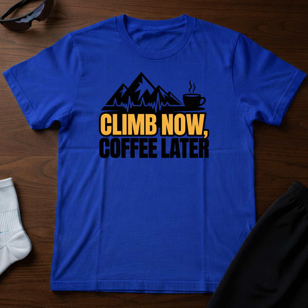 Climb Now, Coffee Later Tee